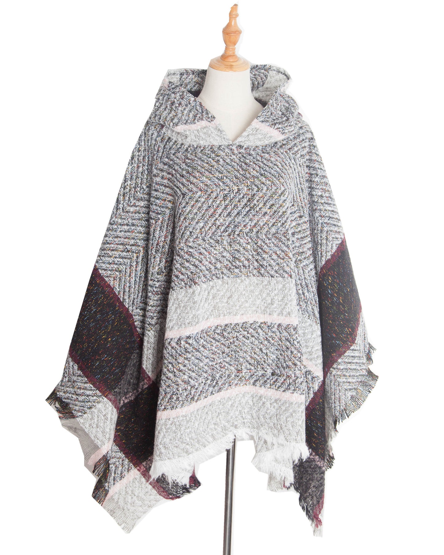 BamBam Women herringbone pattern hooded shawl cloak - BamBam