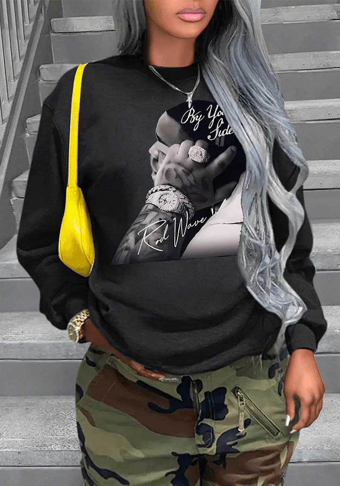 Women Casual Autumn and Winter Character Print Loose Hoodies