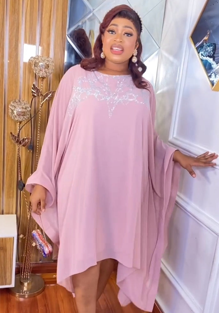 Plus Size Women Africa Long Sleeve Beaded Dress Two-Piece Set