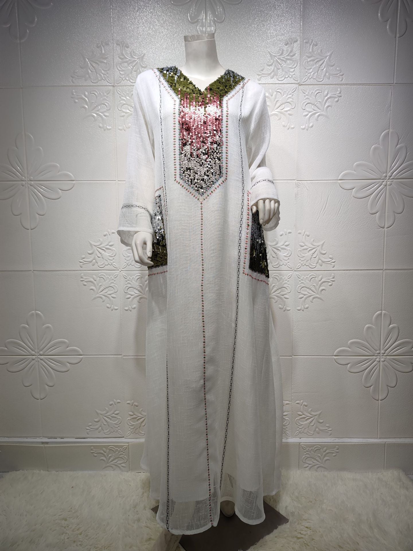 BamBam Jalabiya Dubai Sequin Embroidered Robe Ramadhan Muslim Women Clothing Indonesia Abaya - BamBam