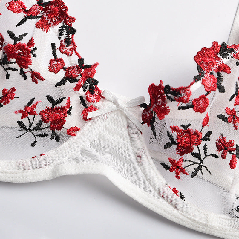 BamBam Sexy Lingerie Floral Embroidered See-Through Two-Piece Women's Bra Underwear Set - BamBam