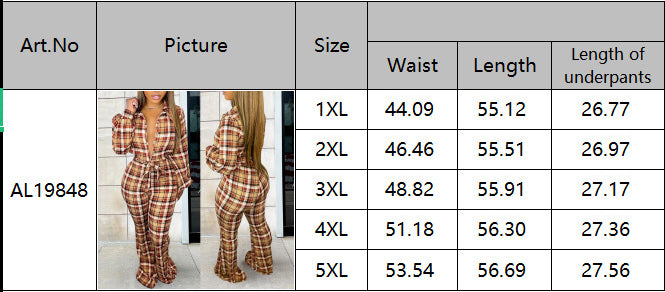 BamBam Plus Size Women's Autumn Fashion Long Sleeve Plaid Print Casual Jumpsuit - BamBam Clothing
