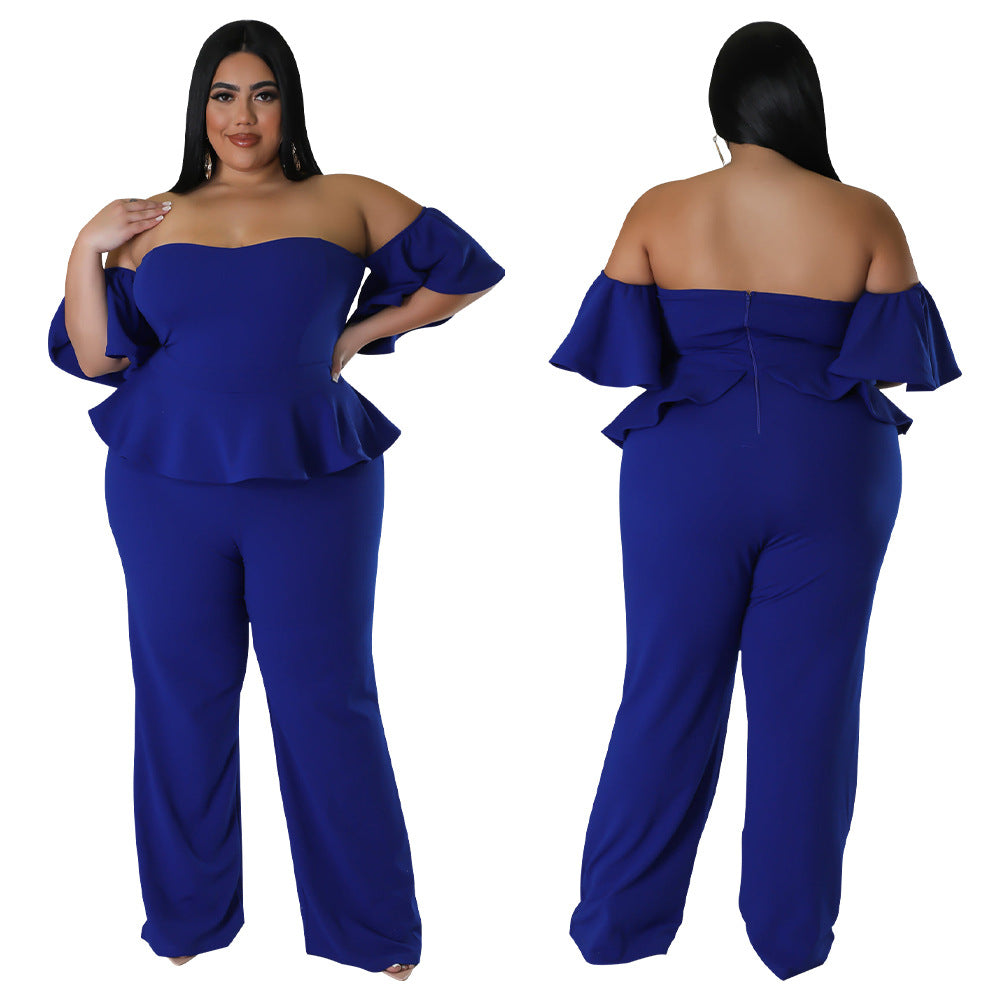 BamBam Women'S Sexy Off-Shoulder Short-Sleeve Wide-Leg Jumpsuit - BamBam Clothing