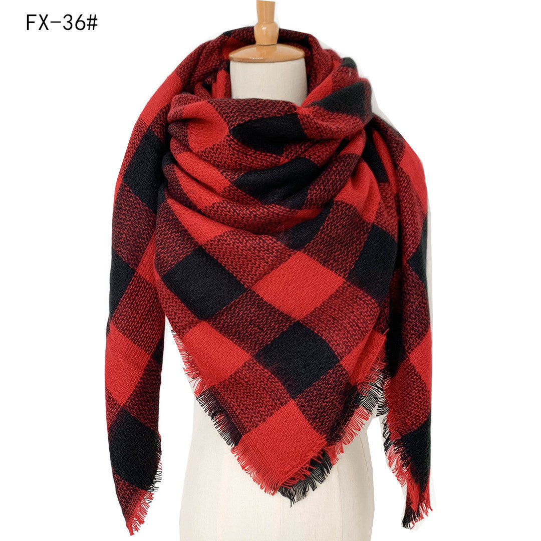 BamBam Autumn and winter imitation cashmere plaid square scarf scarf shawl - BamBam