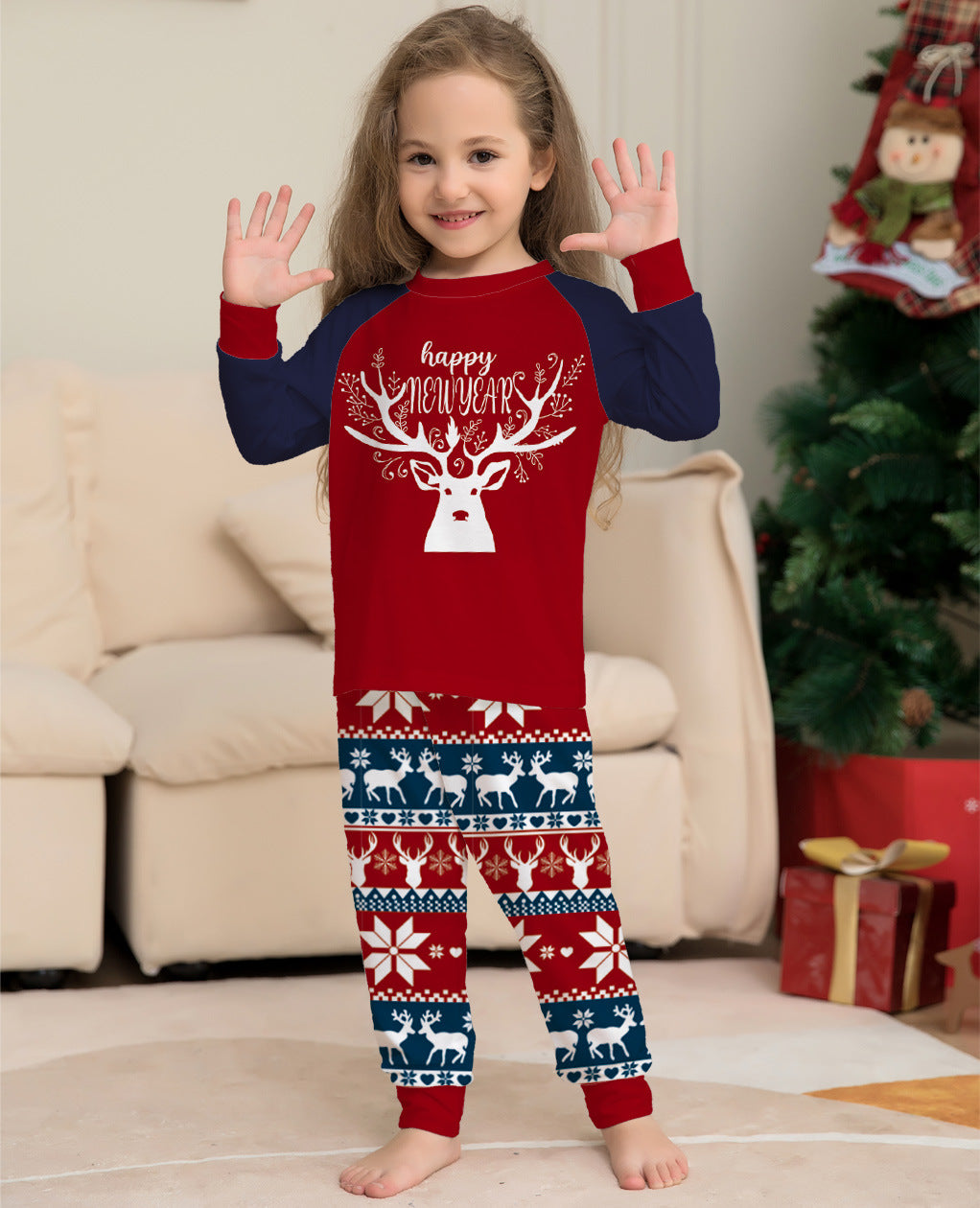 BamBam Christmas Colorblock Elk Family Pajama Two-Piece Set - BamBam