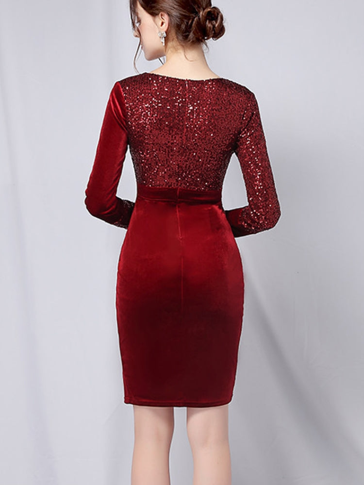 BamBam Autumn Formal Red Patch Sequin Wrap Cocktail Dress - BamBam Clothing