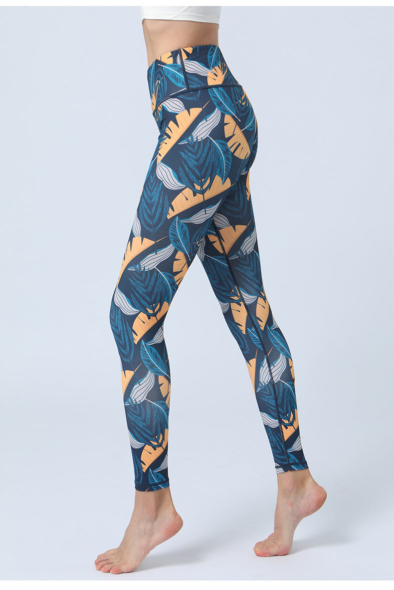 BamBam Women's Printed Yoga Leggings High Waist Butt Lift Sports Fitness Basic Pants Yoga Wear - BamBam