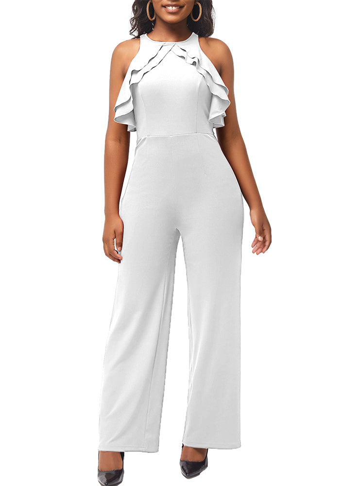 Sexy Fashion Solid Color Sleeveless Ruffle Women's Jumpsuit