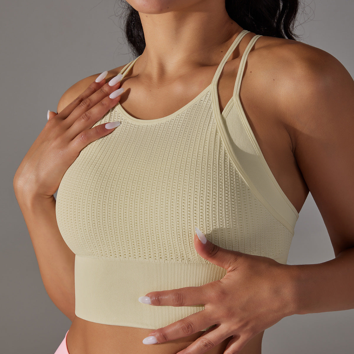 BamBam Seamless Knitting Ribbed Double Layer Yoga Vest Sports Running Fitness Tank Yoga Tops Women - BamBam