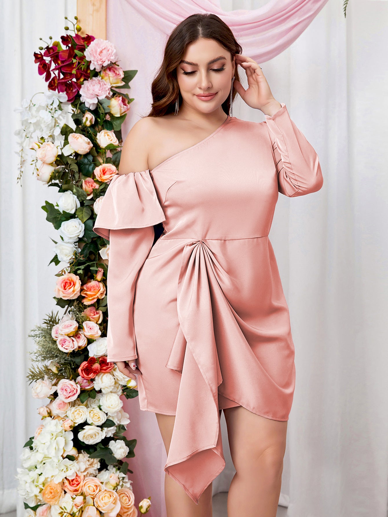 BamBam Sexy Little Dress Short Ruffle One Shoulder Party Bodycon Plus Size Ladies Dress - BamBam