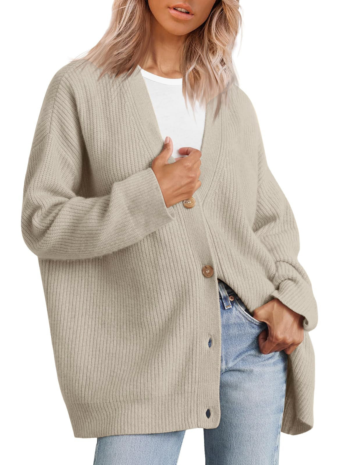 BamBam Knitting Cardigan Women's Button V-Neck Solid Color Sweater For Women - BamBam