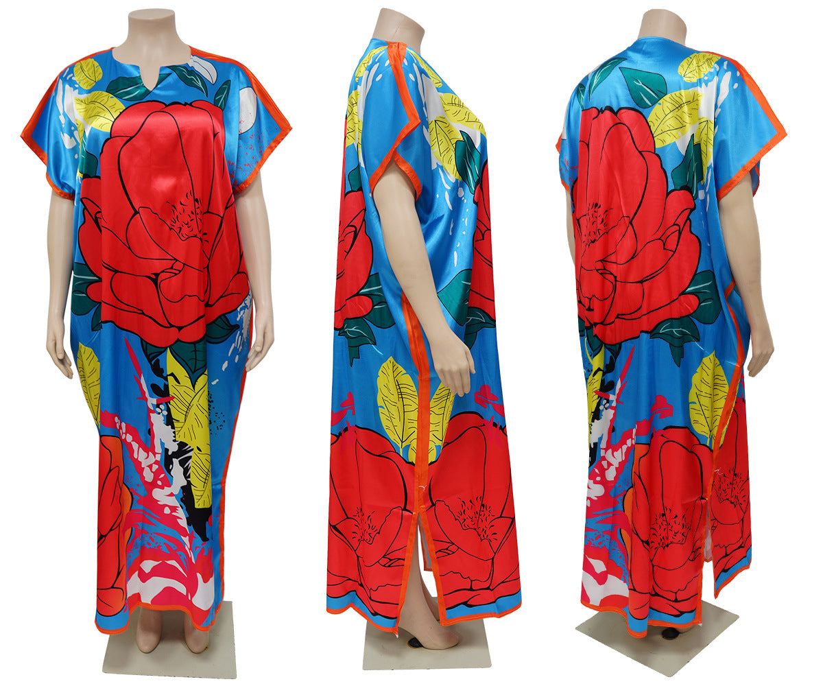 BamBam Plus Size Women's Printed Casual Loose Dress - BamBam