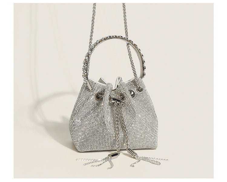 BamBam Full Diamond Bucket Bag Female Small Bag Summer Shoulder Bag Rhinestone Chain Portable Shoulder Messenger Bag - BamBam