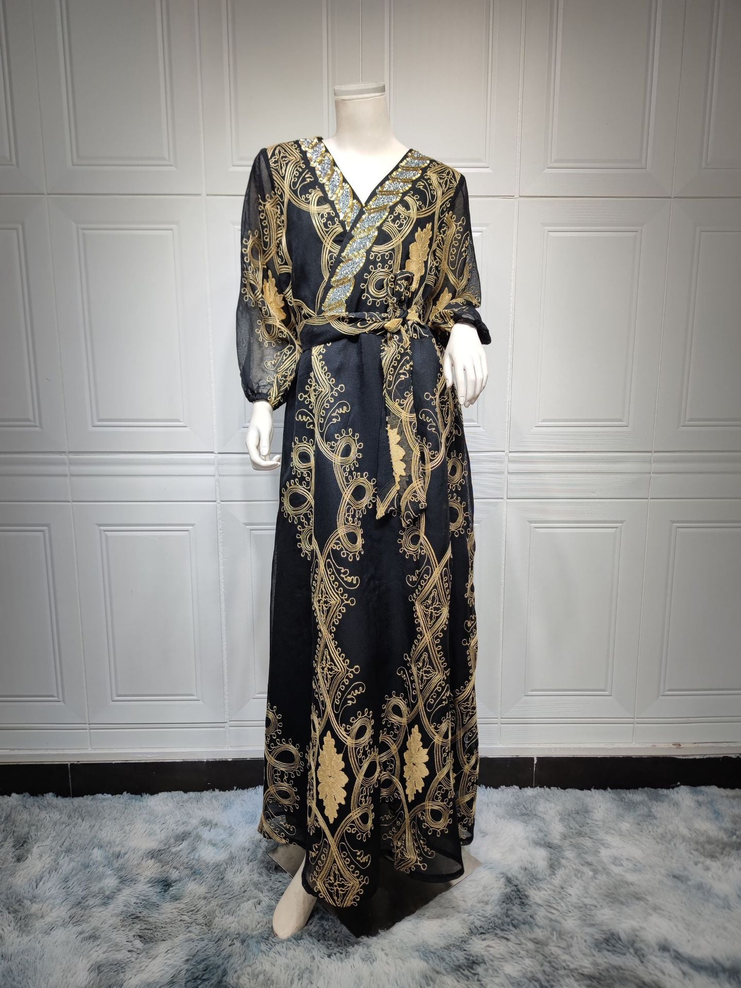 BamBam Muslim Arabic Women Beaded Mesh Embroidered Night Gown - BamBam