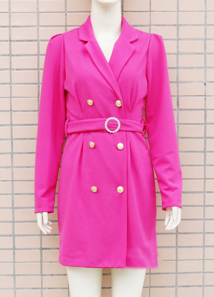 BamBam Autumn Rose Turndown Collar Office Blazer Dress with Belt - BamBam Clothing