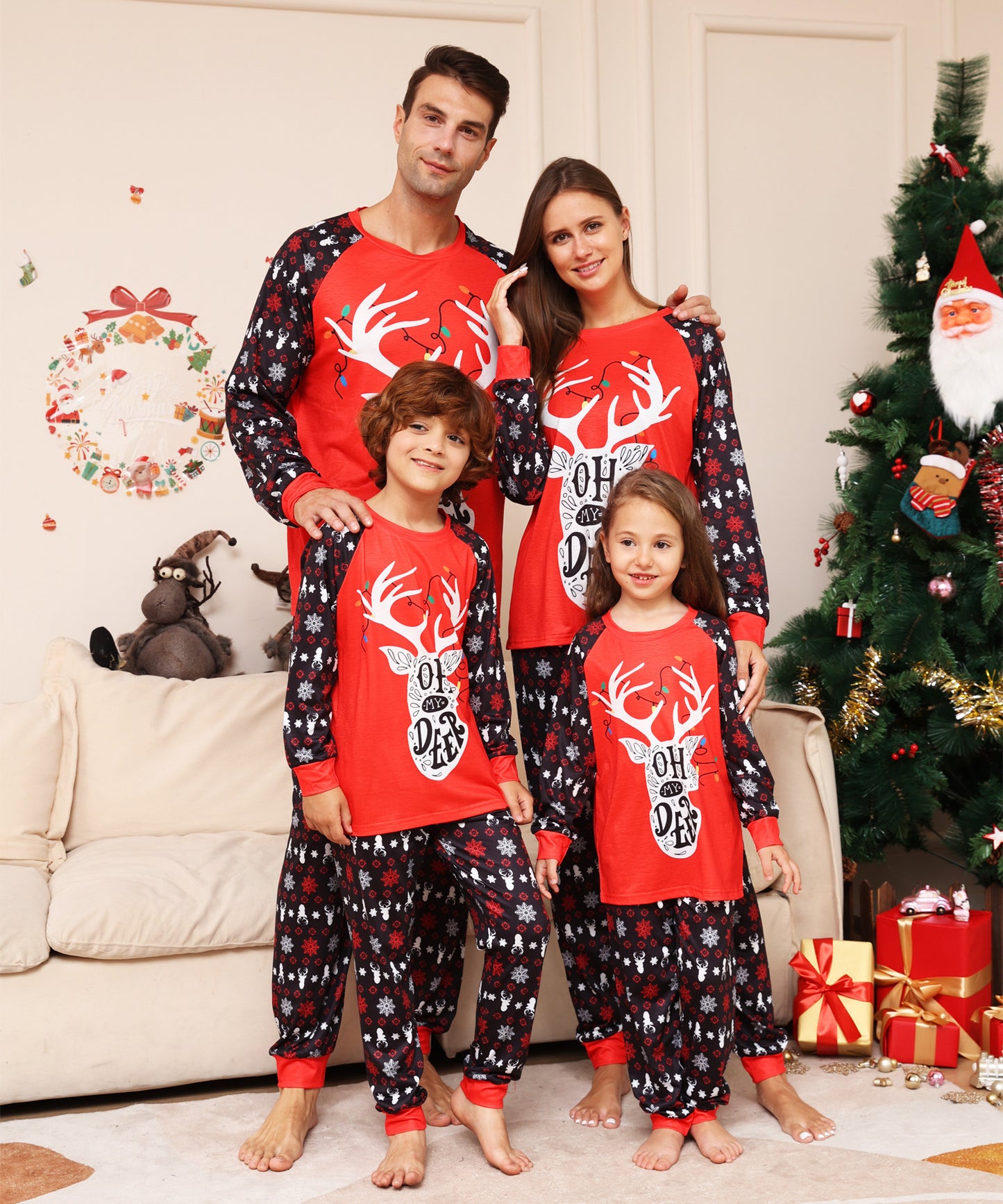 BamBam Letter Snowflake Deer Printed Christmas Parent-Child Pajamas Outfit Home Clothes - BamBam