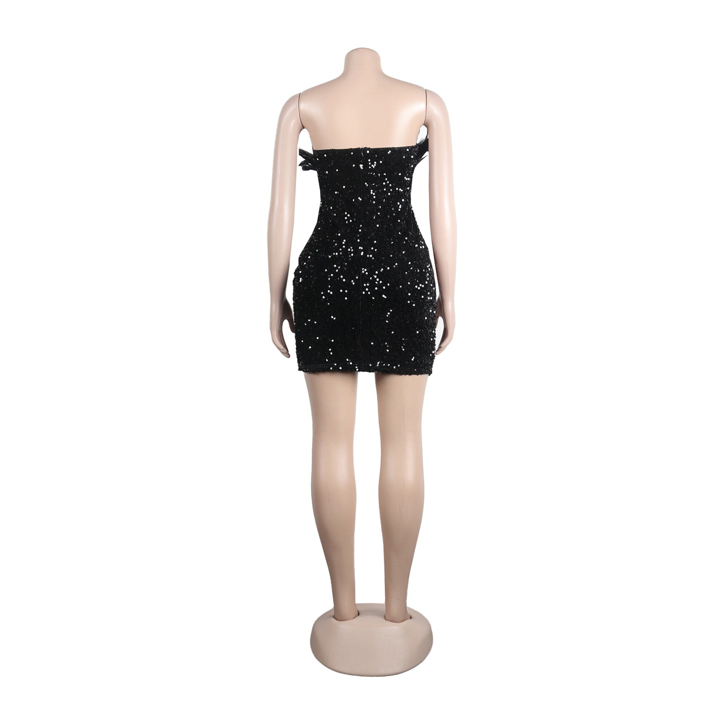 BamBam Sexy Feather Sequin Strapless Tight Fitting Slim Bodycon Dress - BamBam Clothing Clothing