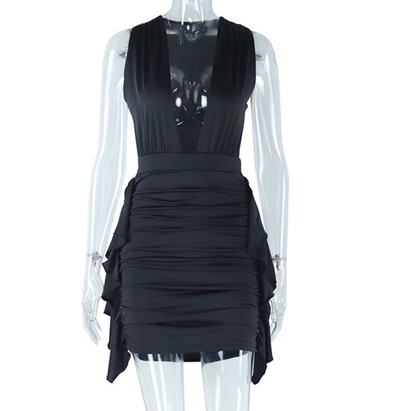 BamBam Sexy Deep V-Neck Sleeveless Bodycon Irregular Dress Trendy Female Dress - BamBam Clothing