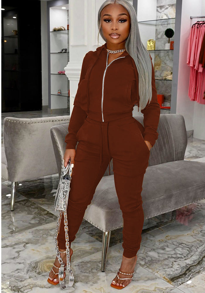 Women's Hooded Long Sleeve Sports Two-Piece Pants Set Women's Solid Color Casual Tracksuit