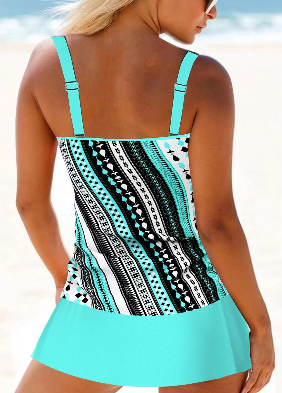 BamBam Fashion Print Swimming Tank Skirt Two Pieces Plus Size Fashion Beach Swimsuit - BamBam