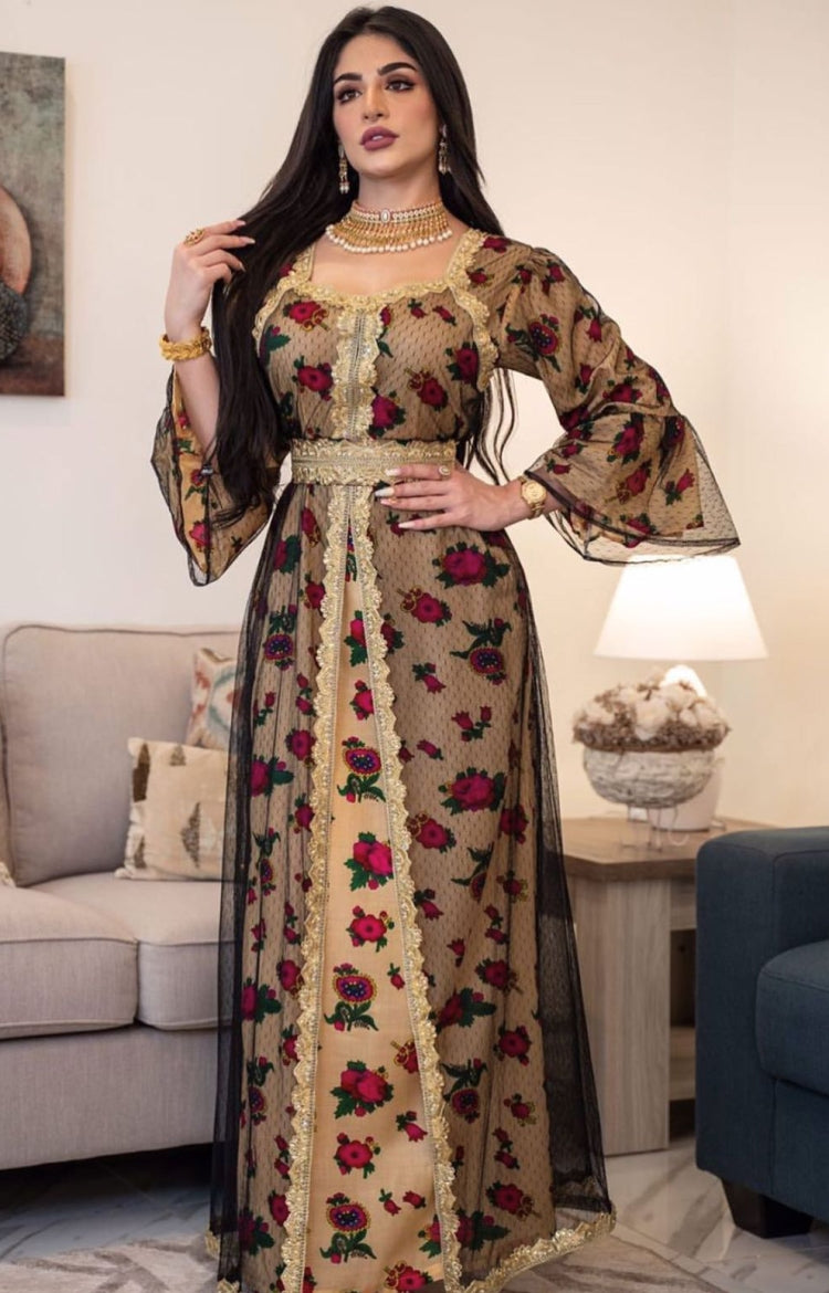 Arab Dubai Arab Middle East Turkey Morocco Islamic Clothing Floral Kaftan Abaya Muslim Dress