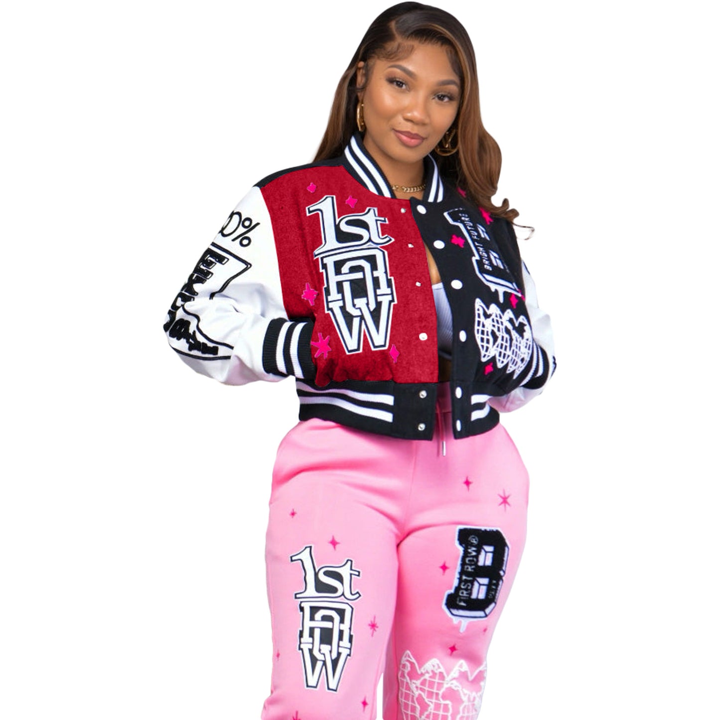 BamBam Women Print Ribbed Baseball Jacket - BamBam Clothing