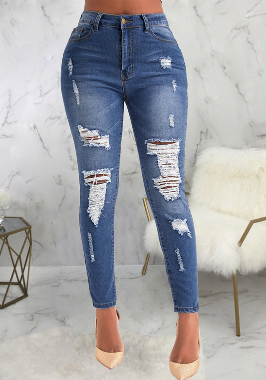 Women Ripped Stretch Denim Pants