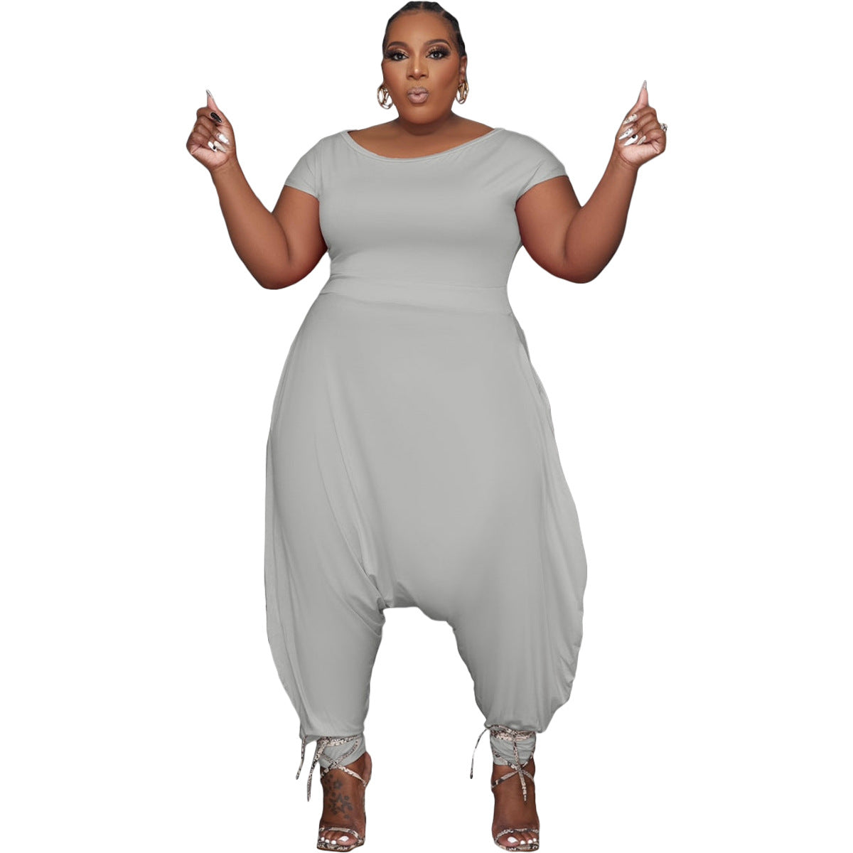 BamBam Ladies Plus Size Jumpsuit Casual Fashion Off Shoulder Plus Size Style Jumpsuit - BamBam Clothing