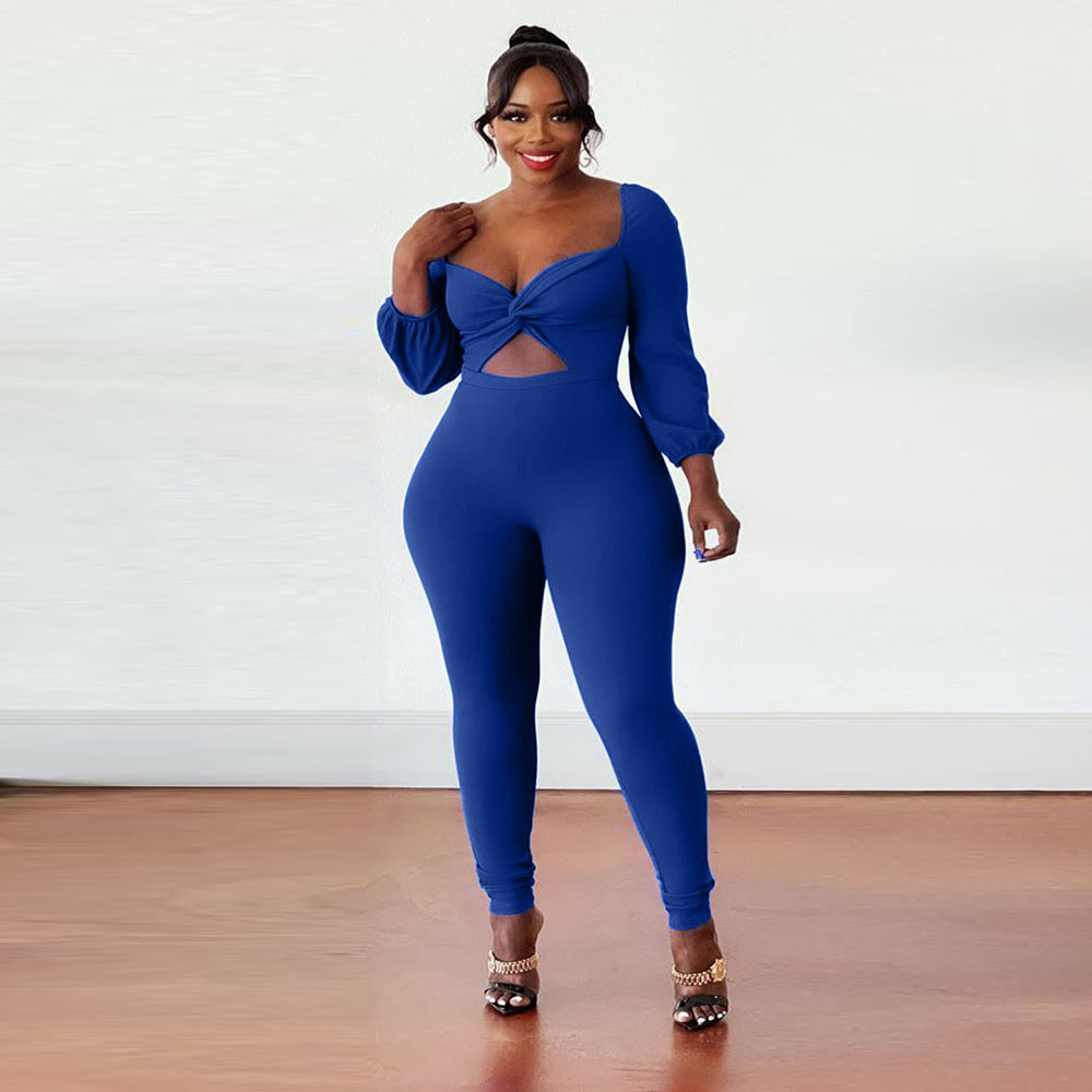 BamBam Plus Size Women Sexy Solid Cut Out Jumpsuit - BamBam Clothing