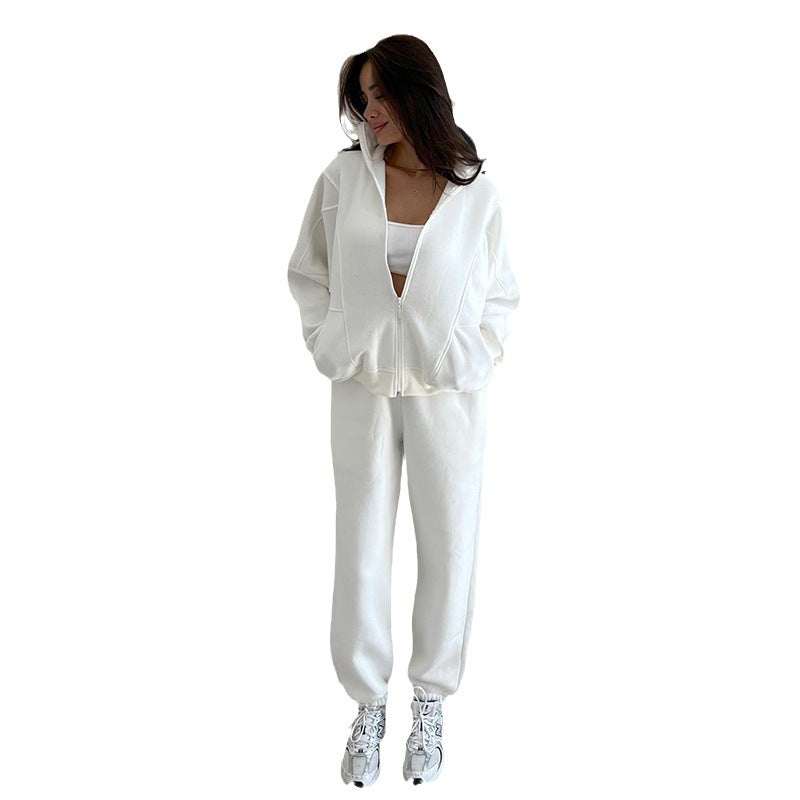 BamBam Women fleece Stand Collar Long Sleeve Hoodies and Trousers Casual Two Piece Set - BamBam