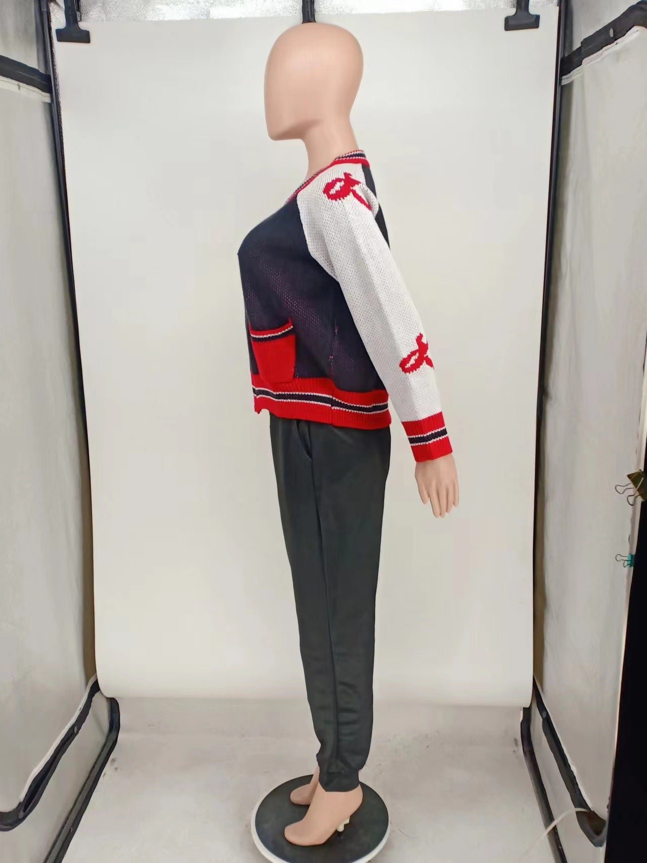 BamBam Knitting Baseball Uniform Single Pocket Letter Zipper Autumn And Winter Loose Casual Jacket - BamBam