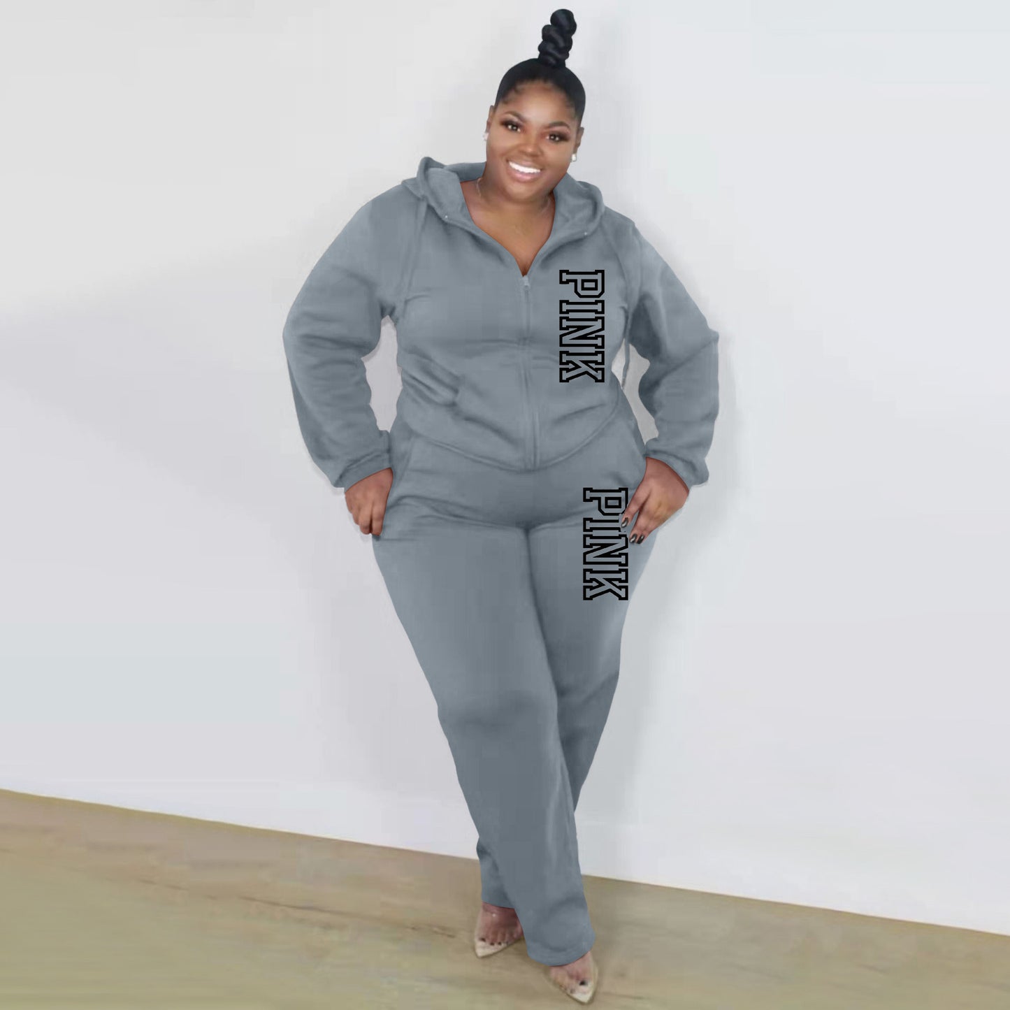 BamBam Plus Size Women Casual Solid Hoodies and pant two-piece set - BamBam