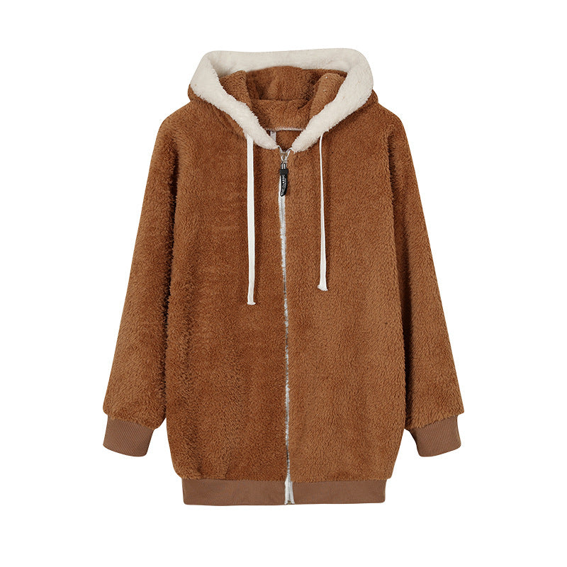 BamBam Autumn And Winter Loose Fleece Zipper Hooded Jacket - BamBam