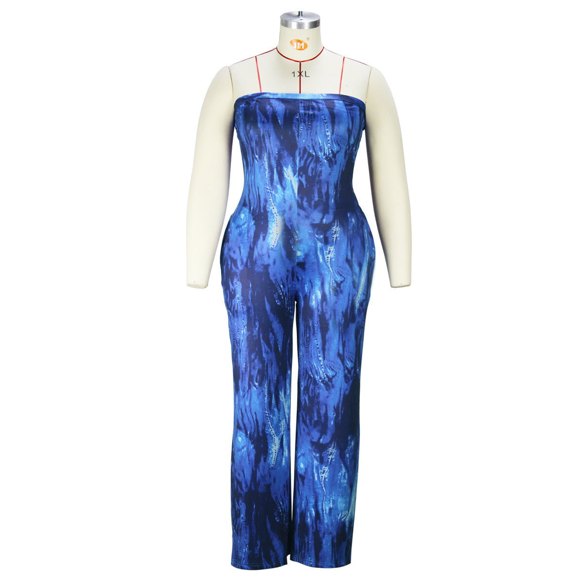 BamBam Plus Size Women Sexy Strapless Printed Wide Leg Jumpsuit - BamBam Clothing