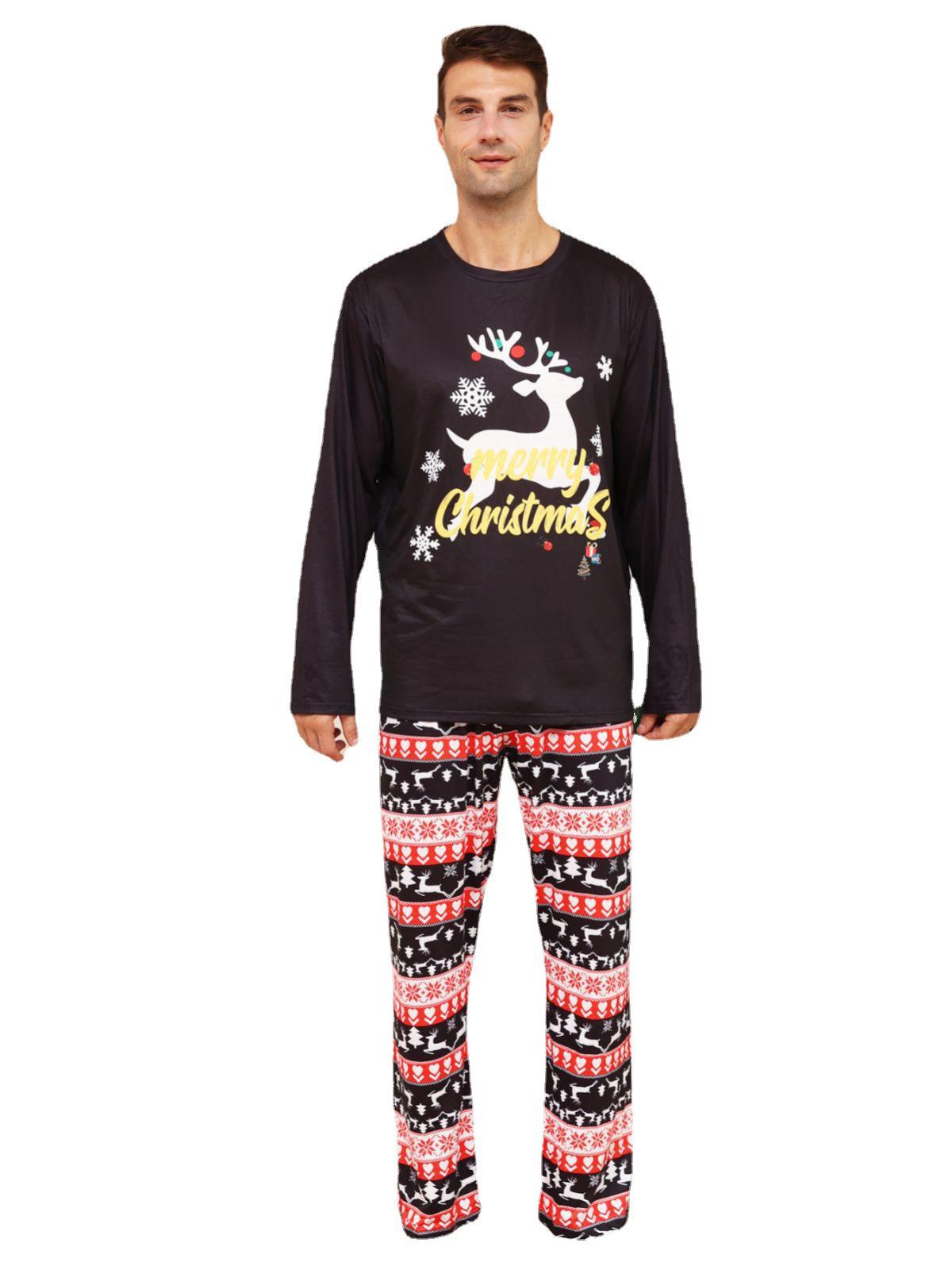 BamBam Letter Snowflake Deer Christmas Parent-Child Outfit Printed Home Clothes Pajamas - BamBam