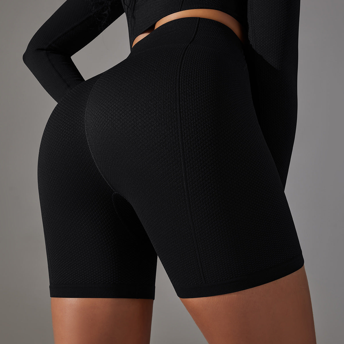 BamBam Seamless Solid Color Jacquard High Waist Tummy Control Butt Lift Yoga Shorts Sports Running Fitness Pants Women - BamBam