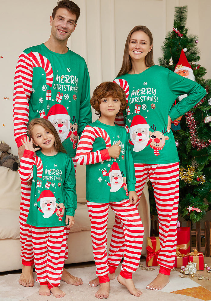 Christmas Cartoon Santa Claus Letter Printed Family Pajama Two-piece Set