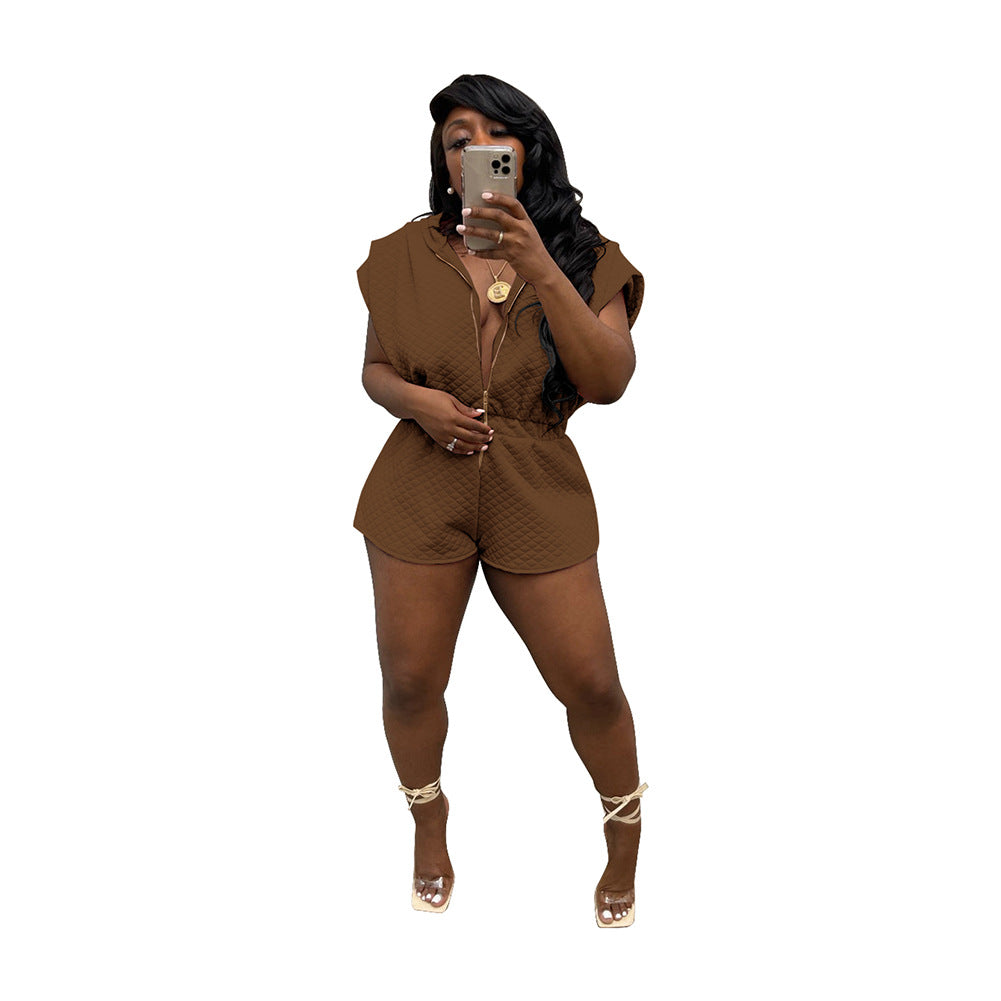 BamBam Women Hooded Solid Romper - BamBam