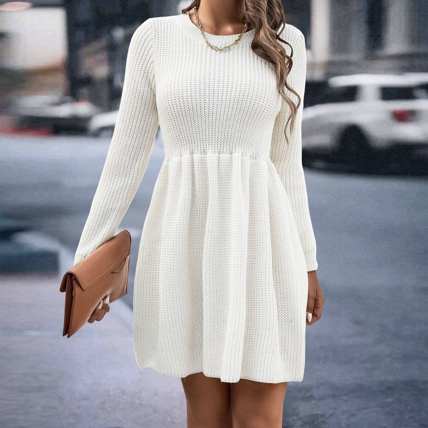 BamBam Autumn And Winter Women's Solid Color Sweater Dress - BamBam