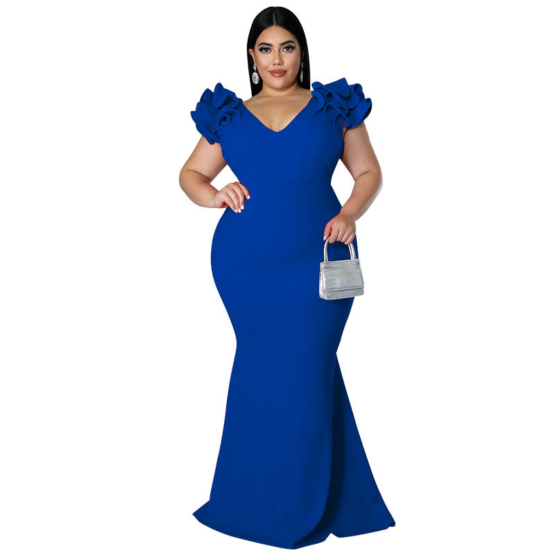 BamBam Plus Size Women Summer Ruffle Sleeve Bodycon Dress - BamBam