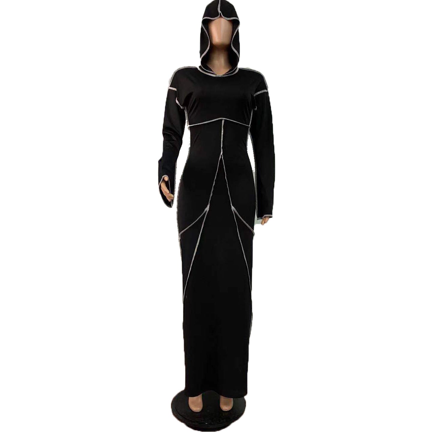 BamBam Women's Patchwork Hooded Long Sleeve Sexy Long Dress - BamBam