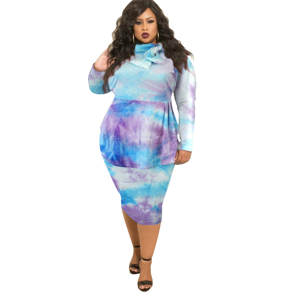 BamBam Plus Size Women Print Bow Bodycon Dress - BamBam