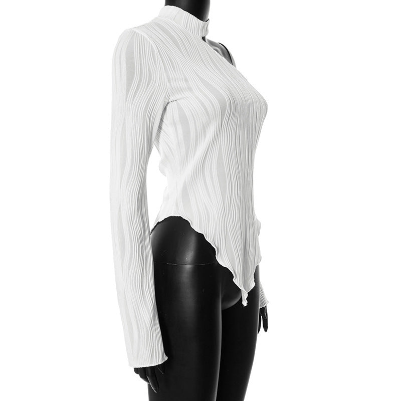 BamBam Women's Autumn Solid Color Casual Round Neck Long Sleeve Slim Top For Women - BamBam