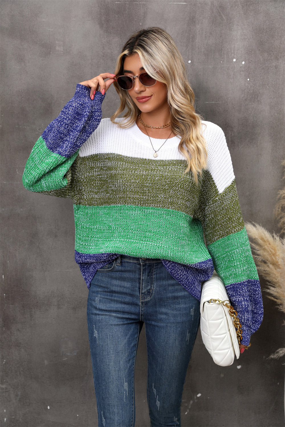 BamBam Autumn/Winter Patchwork Contrast Color Plus Size Loose Pullover Knitting Shirt - BamBam