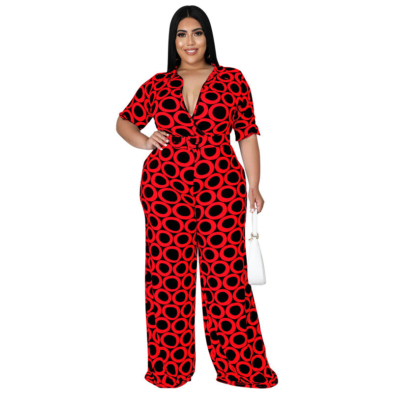 BamBam Plus Size Women's Fashion Holidays Casual Print Multicolor Jumpsuit - BamBam Clothing