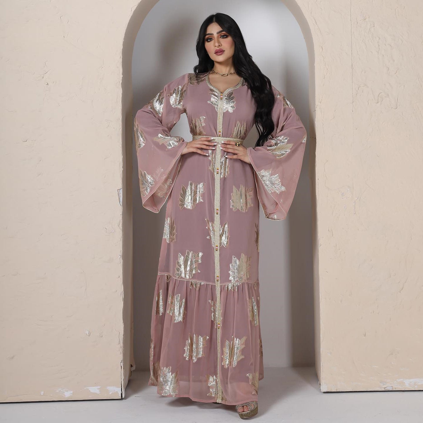 BamBam Plus Size Women Shiny Chiffon Long Sleeve Muslim Robe - BamBam