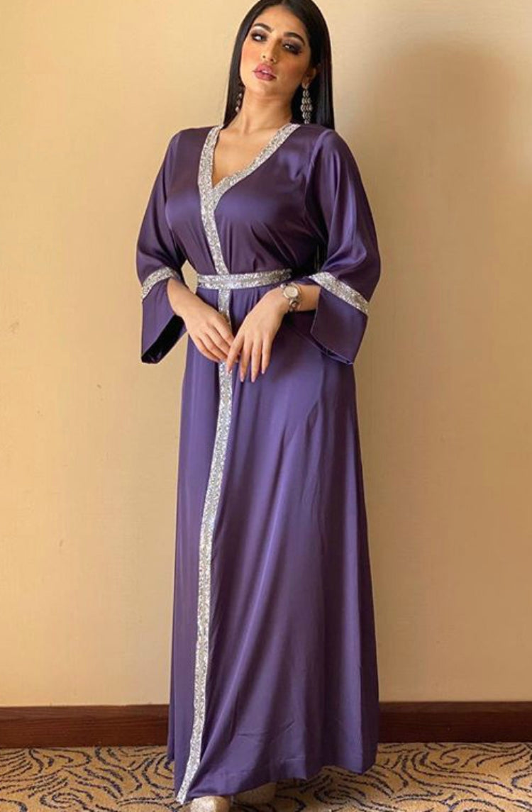 Arab Dubai Arab Middle East Turkey Morocco Islamic Clothing Kaftan Abaya Embroided Muslim Dress Purple