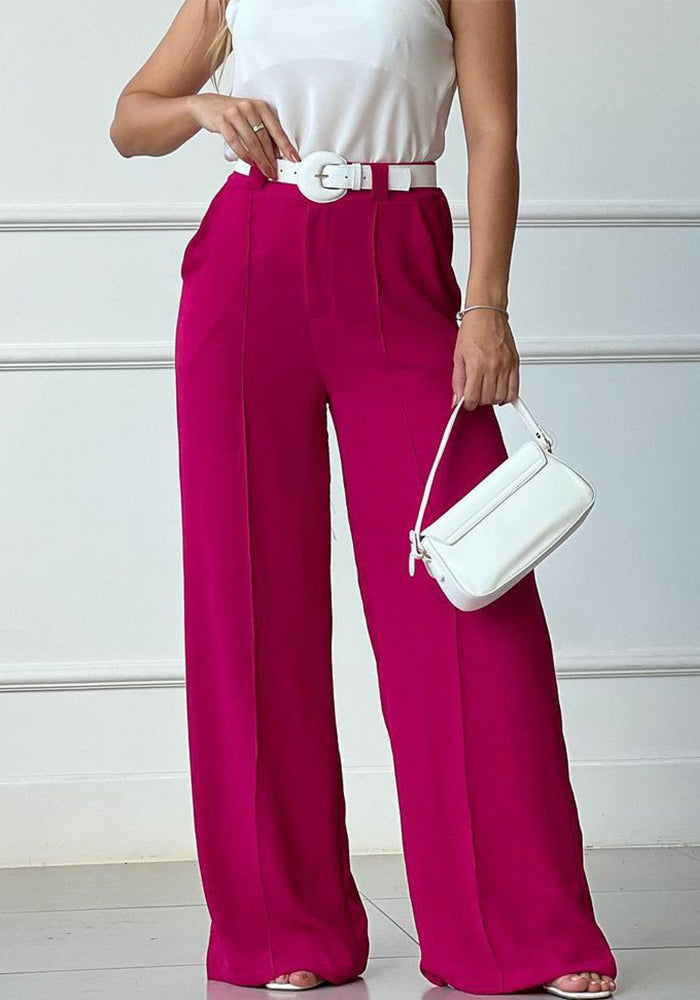 Women Casual Thin Solid Loose Pleated Wide Leg Pants