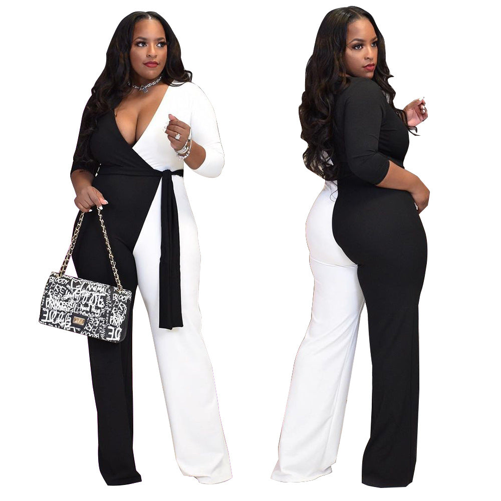 BamBam Plus Size Women's Fashion Sexy Contrast Color Jumpsuit - BamBam Clothing