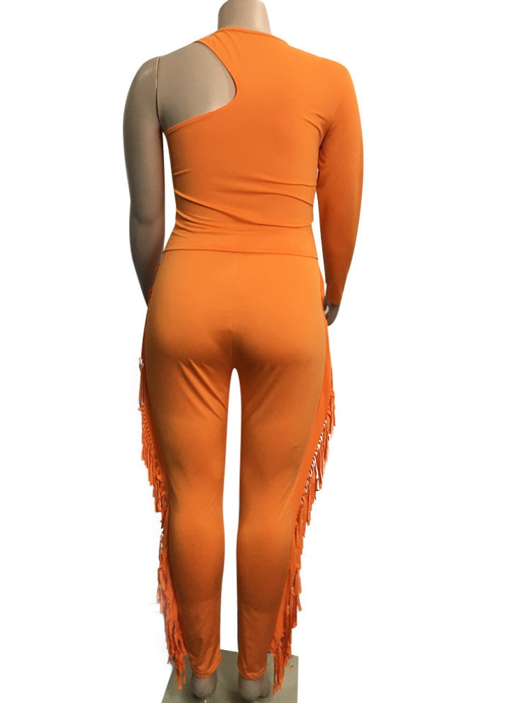 BamBam Spring Orange Party Sexy One Shoulder Fringe Plus Size Jumpsuit - BamBam Clothing